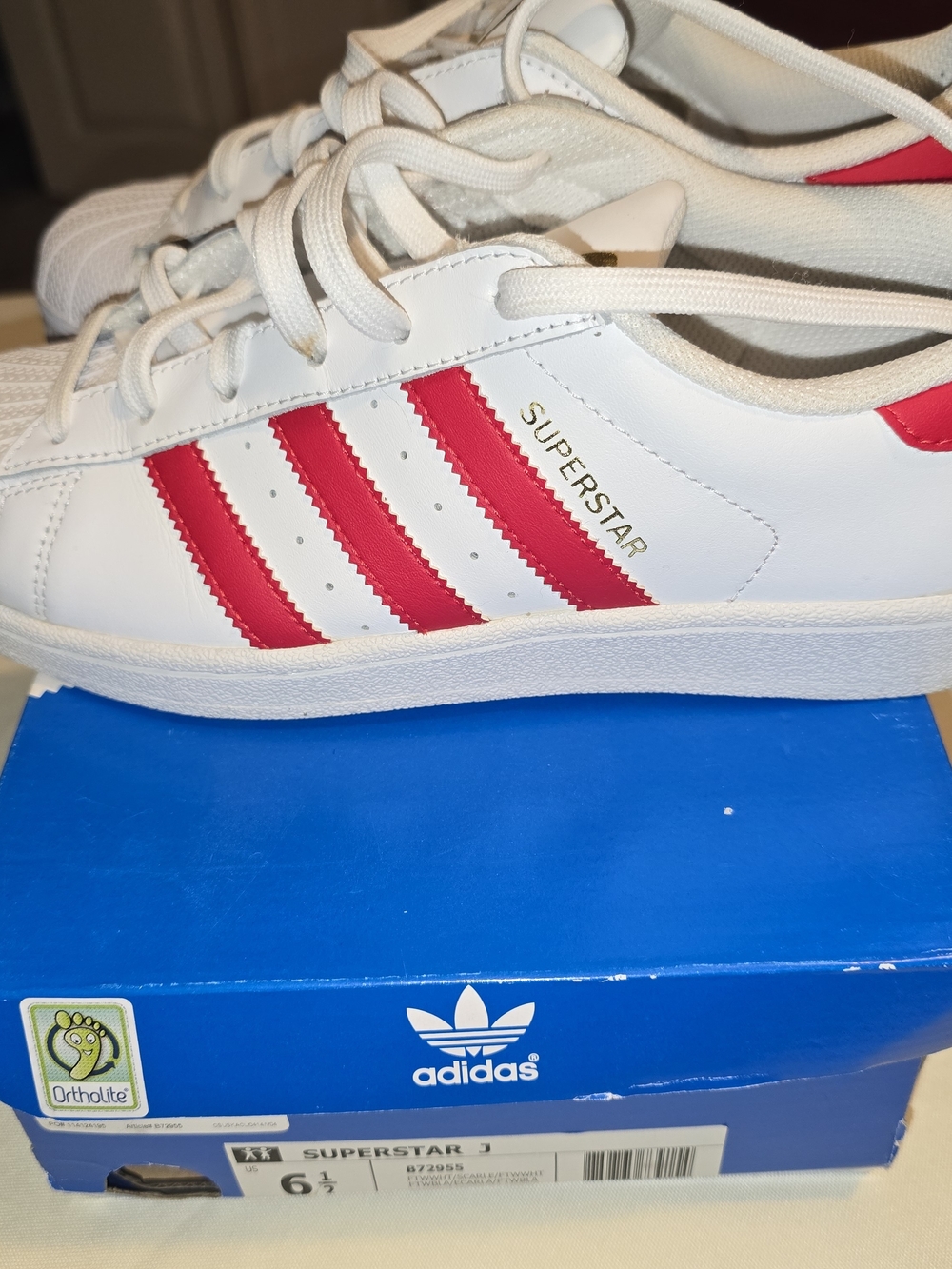 Adidas Superstar White Sneakers with Red Stripes